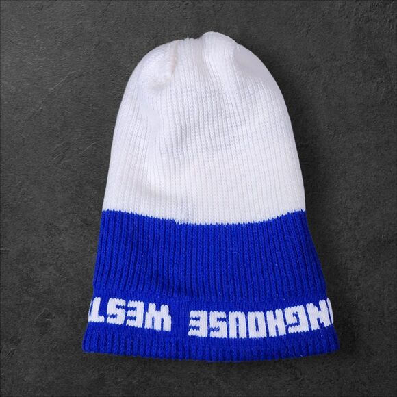 Vintage Westinghouse Pom Beanie Blue White Logo Knit Hat 70s 80s RARE - Picture 8 of 9